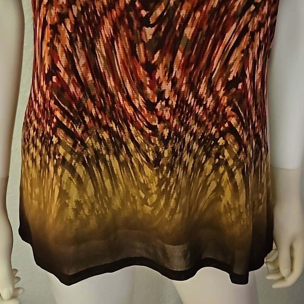 Vtg AXCESS Brown Ombre Swirl Mesh Overlay Short Sleeve Scoop Neck Blouse - Picture 5 of 9